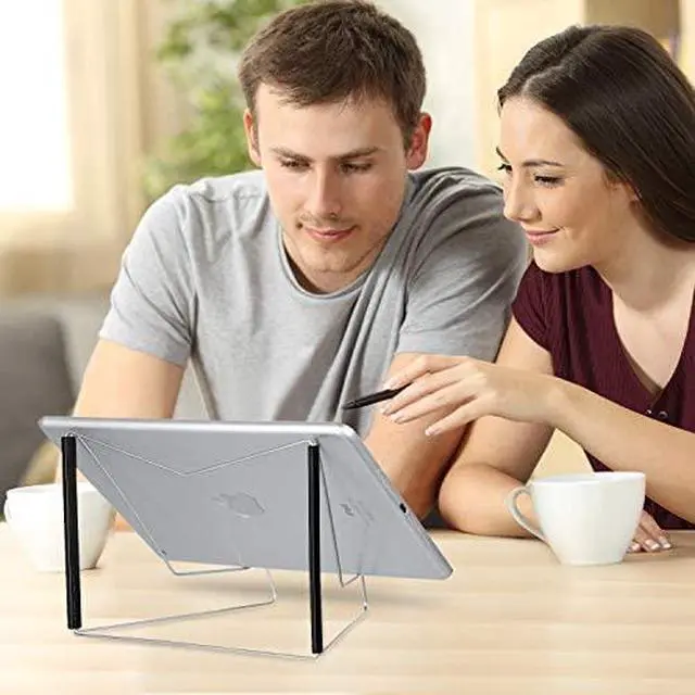 Alt view image 6 of 7 - 2 Pieces Fold-n-Stow Book Stands, Adjustable Portable Reading Stand, Small Metal Music Book Easel Display Holder for Kitchen Countertops(Black)