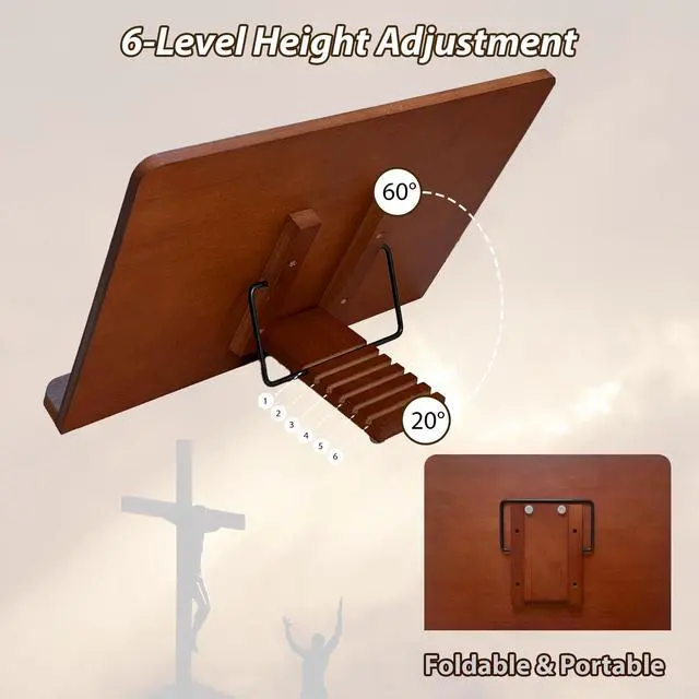 Alt view image 4 of 7 - Large Bible Stand Holder, Christian Gifts for Women Men Faith, Spiritual Gifts Decor - Adjustable Bamboo Wooden Book Stand for Reading Hands Free, Cookbook Stand with Sturdy Page Clips
