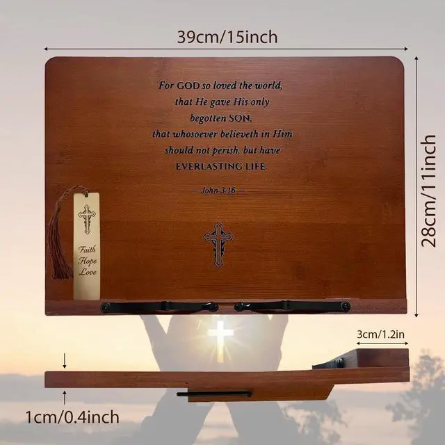 Alt view image 5 of 7 - Large Bible Stand Holder, Christian Gifts for Women Men Faith, Spiritual Gifts Decor - Adjustable Bamboo Wooden Book Stand for Reading Hands Free, Cookbook Stand with Sturdy Page Clips