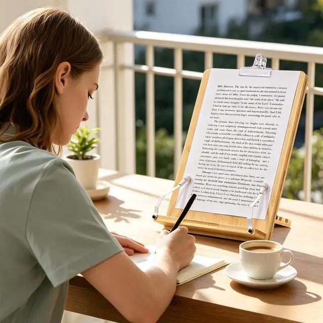 Alt view image 5 of 7 - Bamboo Document Holder with 2 Page Clips for Typing and Reading