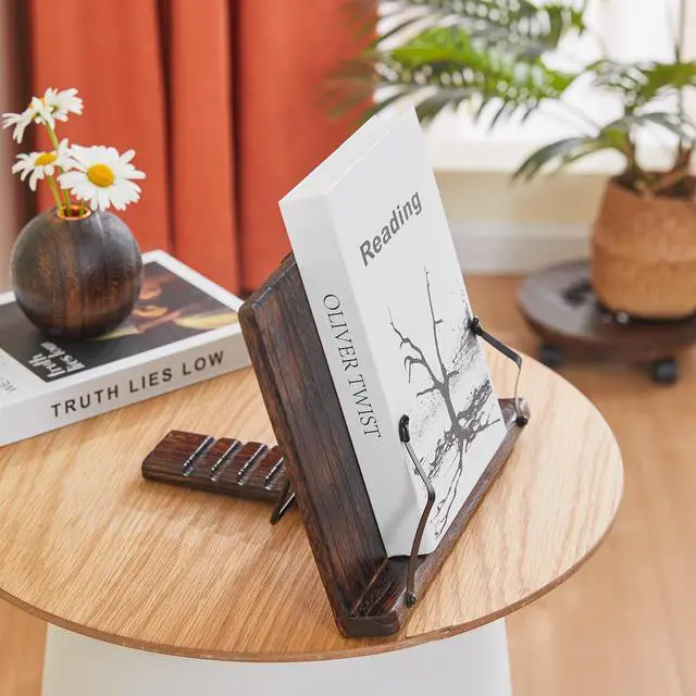 Alt view image 4 of 7 - Wooden Book Stand Holder Adjustable,Portable Desktop Organizer for Cookbooks/Tablets,Hands Free Reading Rest with Ergonomic Design, Fits Books & iPads