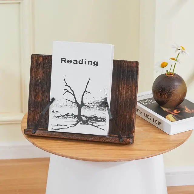Alt view image 3 of 7 - Wooden Book Stand Holder Adjustable,Portable Desktop Organizer for Cookbooks/Tablets,Hands Free Reading Rest with Ergonomic Design, Fits Books & iPads