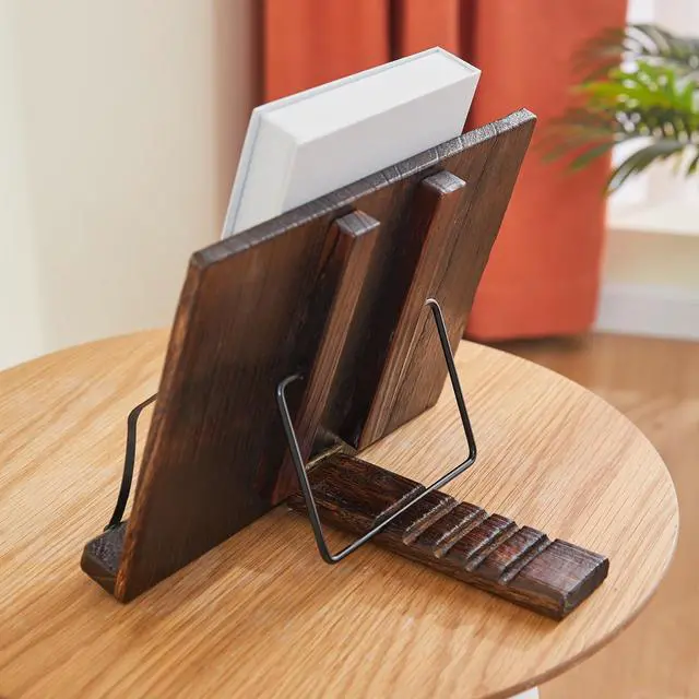 Alt view image 6 of 7 - Wooden Book Stand Holder Adjustable,Portable Desktop Organizer for Cookbooks/Tablets,Hands Free Reading Rest with Ergonomic Design, Fits Books & iPads