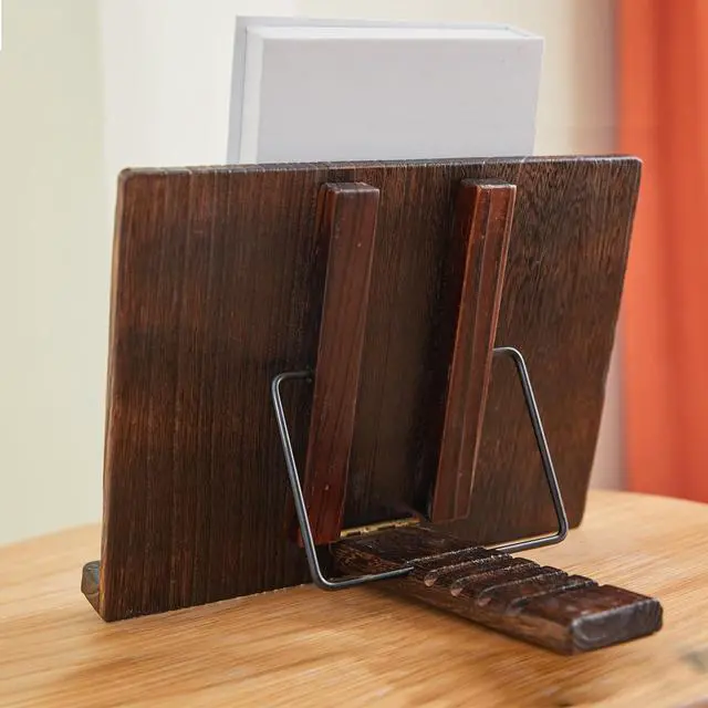 Alt view image 7 of 7 - Wooden Book Stand Holder Adjustable,Portable Desktop Organizer for Cookbooks/Tablets,Hands Free Reading Rest with Ergonomic Design, Fits Books & iPads