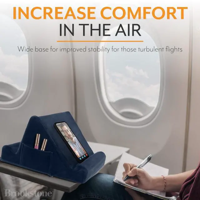 Alt view image 3 of 7 - Tablet Lap Cushion - Tablet/Phone/Ebook Holder for Bed, Flights, and Travel, Memory Foam Lap Desk for Reading and Hands Free Viewing, Compatible iPad and Kindle Accessories, Blue