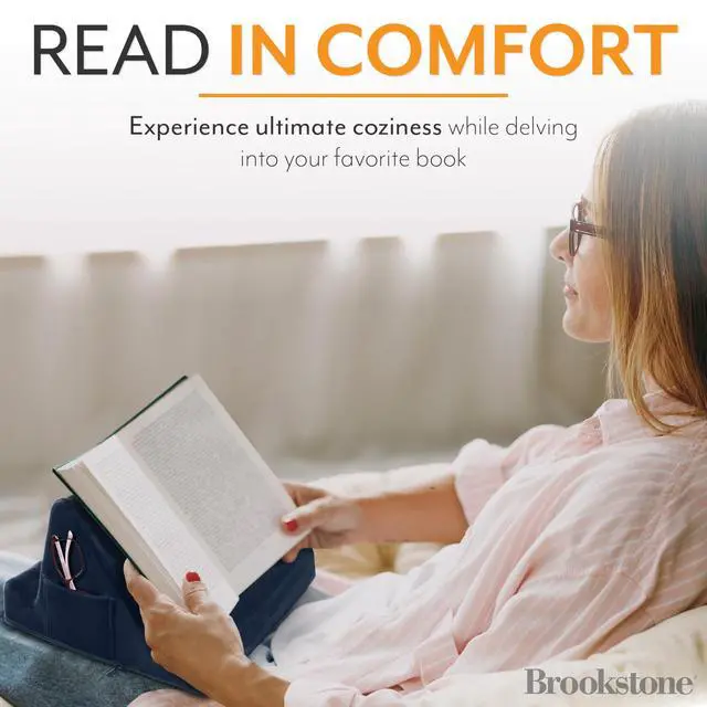 Alt view image 4 of 7 - Tablet Lap Cushion - Tablet/Phone/Ebook Holder for Bed, Flights, and Travel, Memory Foam Lap Desk for Reading and Hands Free Viewing, Compatible iPad and Kindle Accessories, Blue