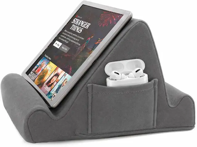 Main image of Tablet Lap Cushion - Tablet/Phone/Ebook Holder for Bed, Flights, and Travel, Memory Foam Lap Desk for Reading and Hands Free Viewing, Compatible iPad and Kindle Accessories, Grey
