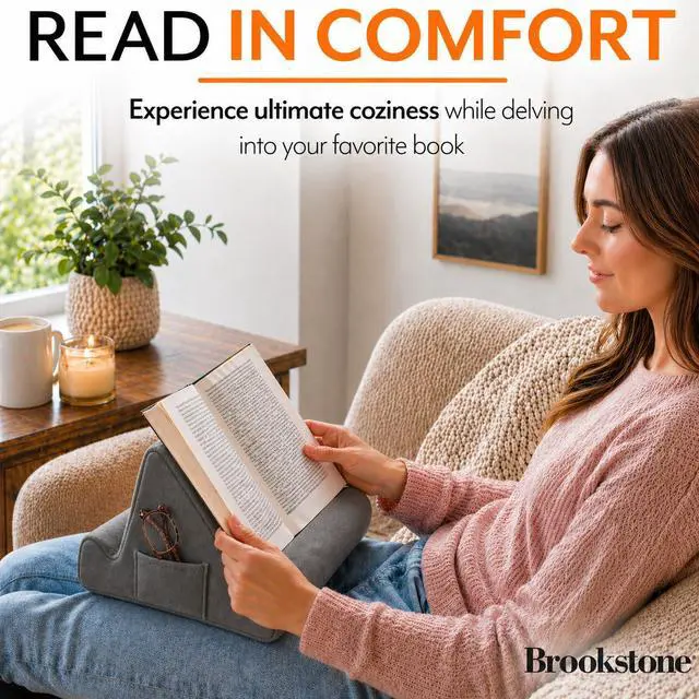 Alt view image 5 of 7 - Tablet Lap Cushion - Tablet/Phone/Ebook Holder for Bed, Flights, and Travel, Memory Foam Lap Desk for Reading and Hands Free Viewing, Compatible iPad and Kindle Accessories, Grey