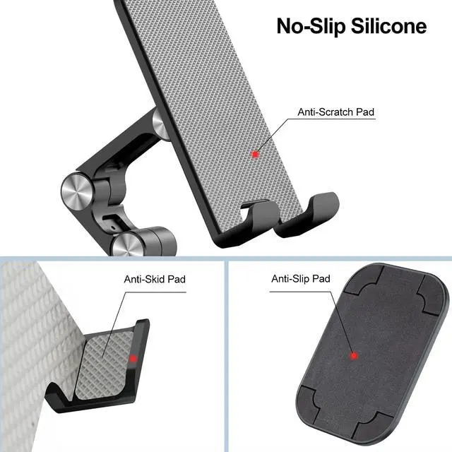 Alt view image 2 of 7 - Phone Stand, Foldable Cell Phone Stand Holder for Desk Office Accessories Adjustable Height and Angle iPhone Stand Compatible with 4"-13" Phones iPad Tablet - Black