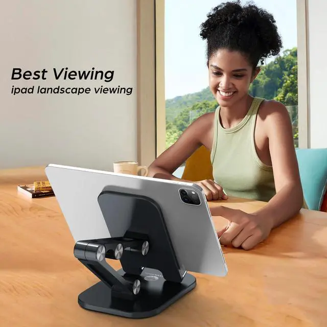 Alt view image 7 of 7 - Phone Stand, Foldable Cell Phone Stand Holder for Desk Office Accessories Adjustable Height and Angle iPhone Stand Compatible with 4"-13" Phones iPad Tablet - Black