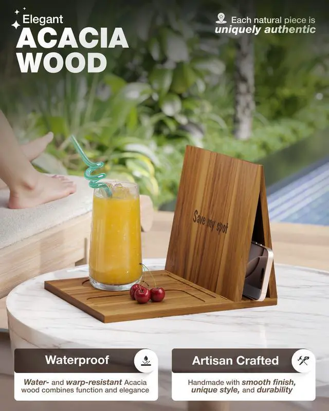 Alt view image 2 of 7 - Triangle Book Holder, Wooden Book Stand for Reading Rest, Acacia Foldable Book Nook Reading Valet, Triangle Book Stand with Cup, Pen, Glasses and Phone Holder for Bedroom, Nightstand