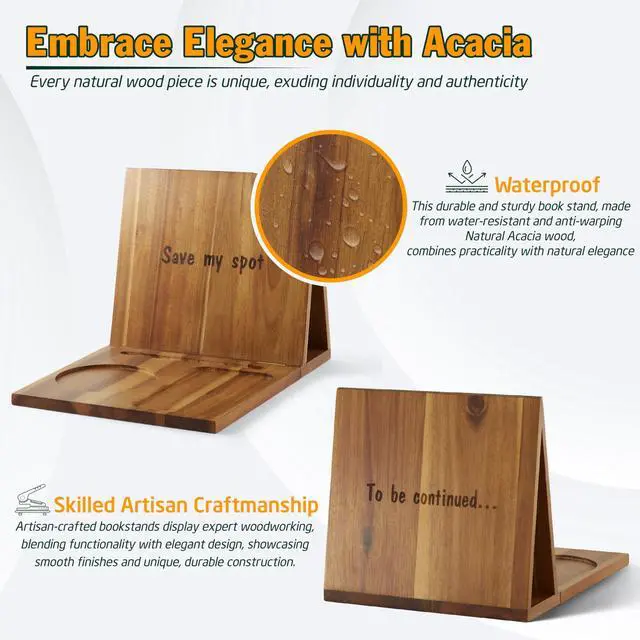 Alt view image 4 of 7 - Triangle Book Holder, Wooden Book Stand for Reading Rest, Acacia Foldable Book Nook Reading Valet, Triangle Book Stand with Cup, Pen, Glasses and Phone Holder for Bedroom, Nightstand