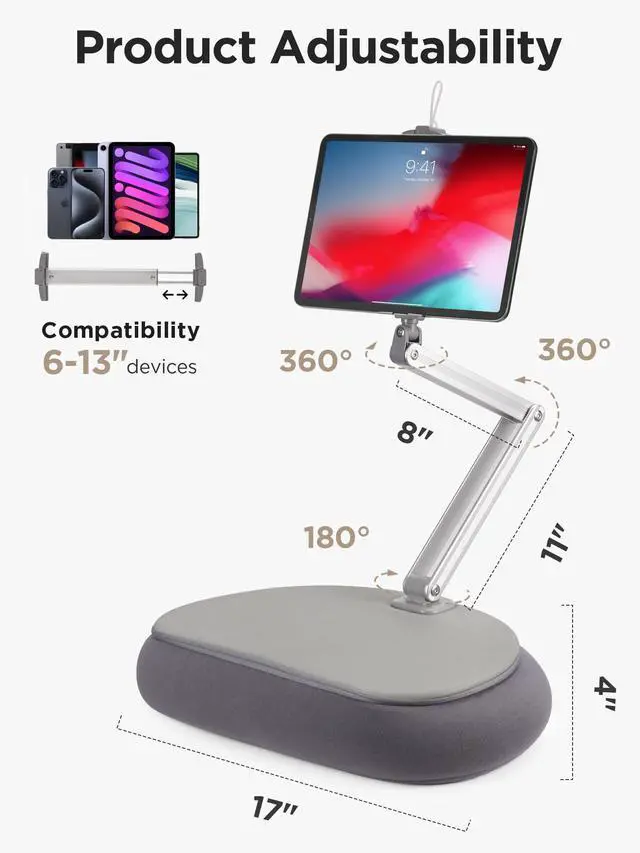 Alt view image 4 of 4 - Tablet Pillow Stand for Lap Bed 360° Adjustable Kindle iPad Stand