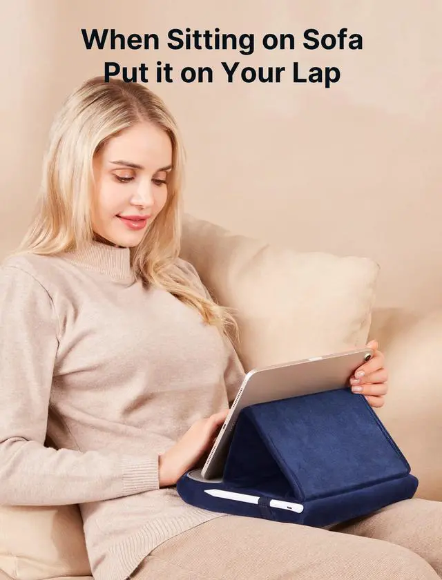 Alt view image 2 of 7 - Tablet Pillow Stand for Bed, Tablet Holder for iPad, 4-11", Navy Blue