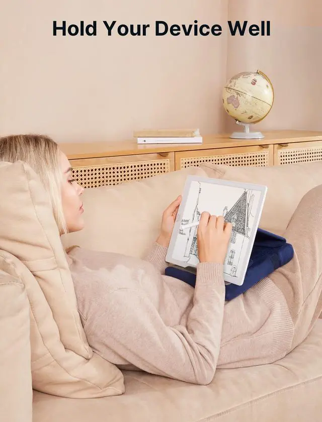 Alt view image 3 of 7 - Tablet Pillow Stand for Bed, Tablet Holder for iPad, 4-11", Navy Blue