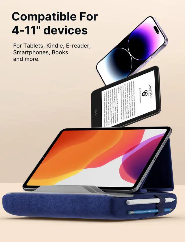 Alt view image 5 of 7 - Tablet Pillow Stand for Bed, Tablet Holder for iPad, 4-11", Navy Blue