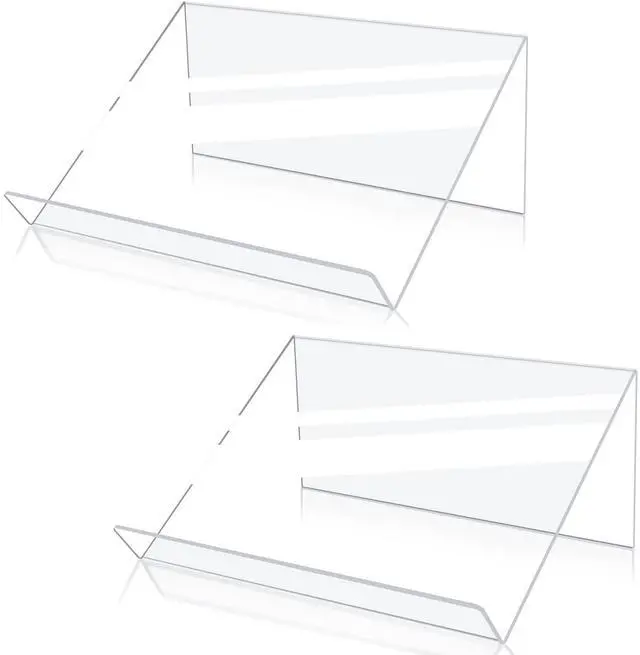 Main image of Book Stands for Display, 2 Pack Slightly Elevated Clear Acrylic Book Display Stand with 1.5" Ledge, Book Easel Anti-slip Border for Handwriting Reading Art and Laptop, 12"x8.5"x5.1"
