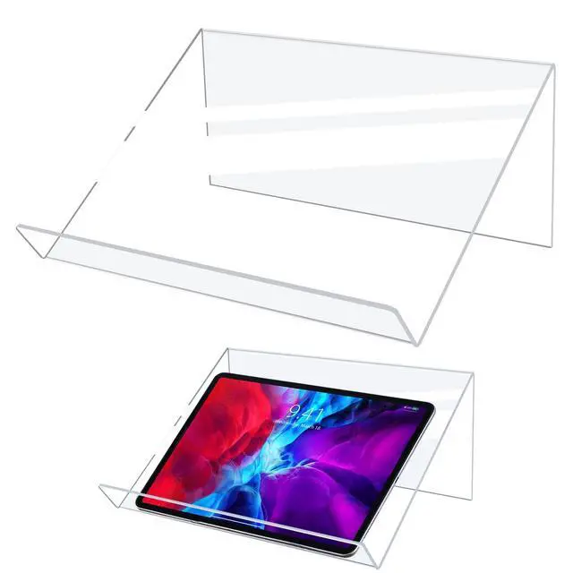 Alt view image 7 of 7 - Book Stands for Display, 2 Pack Slightly Elevated Clear Acrylic Book Display Stand with 1.5" Ledge, Book Easel Anti-slip Border for Handwriting Reading Art and Laptop, 12"x8.5"x5.1"