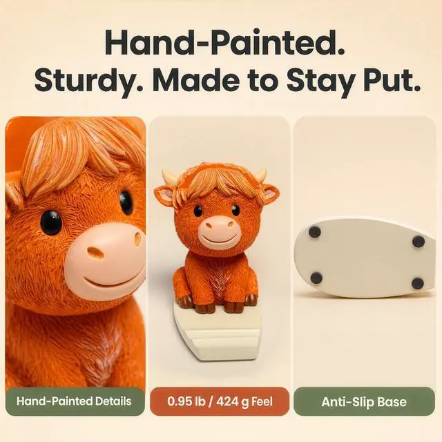 Alt view image 3 of 7 - Highland Coo Mate Highland Cow Desk Organizer for Glasses, Phone & Pens, Hand-Painted Phone Stand & Eyeglass Holder Gift for Cow Lovers