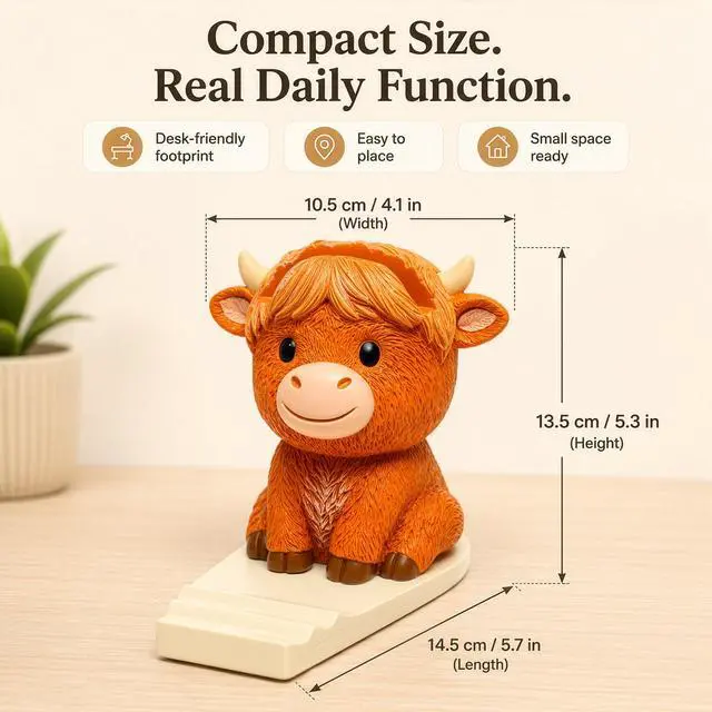 Alt view image 6 of 7 - Highland Coo Mate Highland Cow Desk Organizer for Glasses, Phone & Pens, Hand-Painted Phone Stand & Eyeglass Holder Gift for Cow Lovers