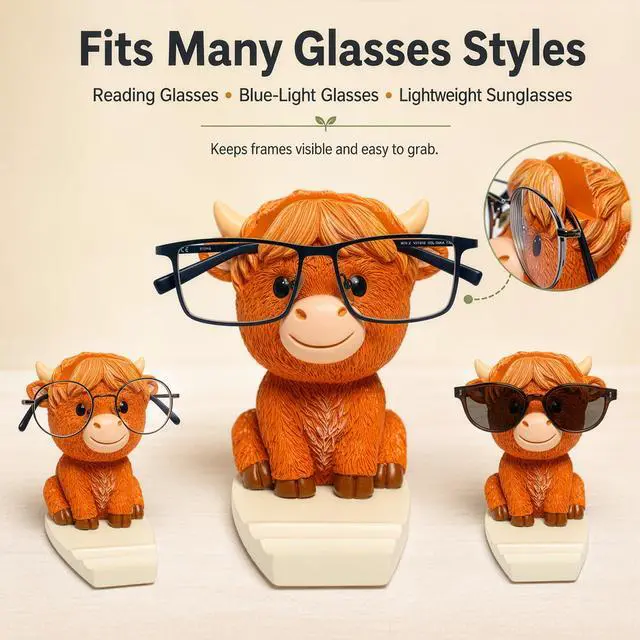 Alt view image 5 of 7 - Highland Coo Mate Highland Cow Desk Organizer for Glasses, Phone & Pens, Hand-Painted Phone Stand & Eyeglass Holder Gift for Cow Lovers