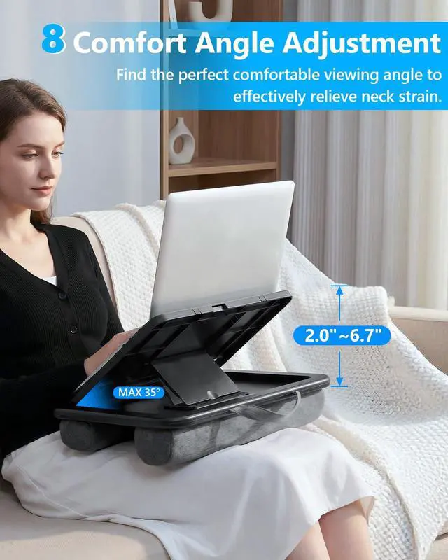 Alt view image 2 of 7 - Adjustable Lap Desk with Cushion - 8 Angles Ergonomic Adjustment
