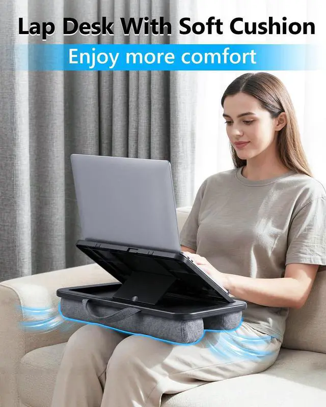 Alt view image 6 of 7 - Adjustable Lap Desk with Cushion - 8 Angles Ergonomic Adjustment
