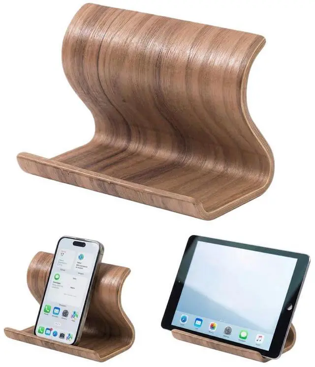 Main image of Bamboo Cell Phone Stand, Wooden Tablet Holder for Desk