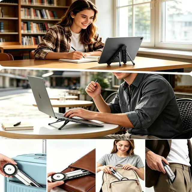 Alt view image 5 of 7 - 4-in-1 Foldable Laptop Stand with N52 Magnetic Phone Holder, Portable Aluminum Computer Stand for MacBook/ iPad/ Tablet, Adjustable Ergonomic Desk Stand for Home Office College Dorm & Travel Giftable