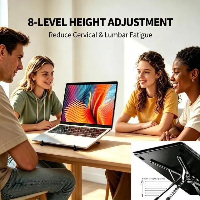 Alt view image 6 of 7 - 4-in-1 Foldable Laptop Stand with N52 Magnetic Phone Holder, Portable Aluminum Computer Stand for MacBook/ iPad/ Tablet, Adjustable Ergonomic Desk Stand for Home Office College Dorm & Travel Giftable
