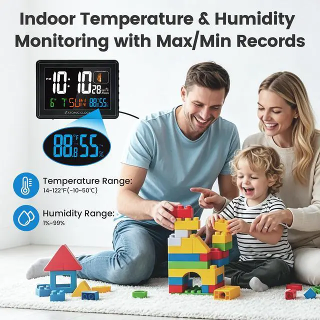 Alt view image 4 of 7 - Digital Atomic Alarm Clocks for Bedrooms Battery Backup