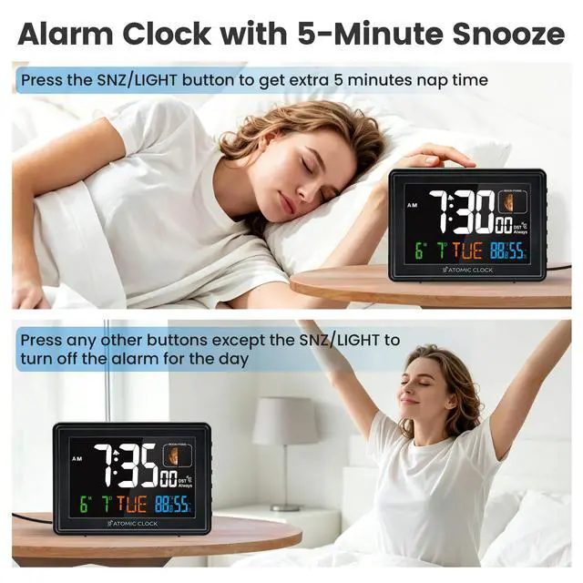 Alt view image 5 of 7 - Digital Atomic Alarm Clocks for Bedrooms Battery Backup
