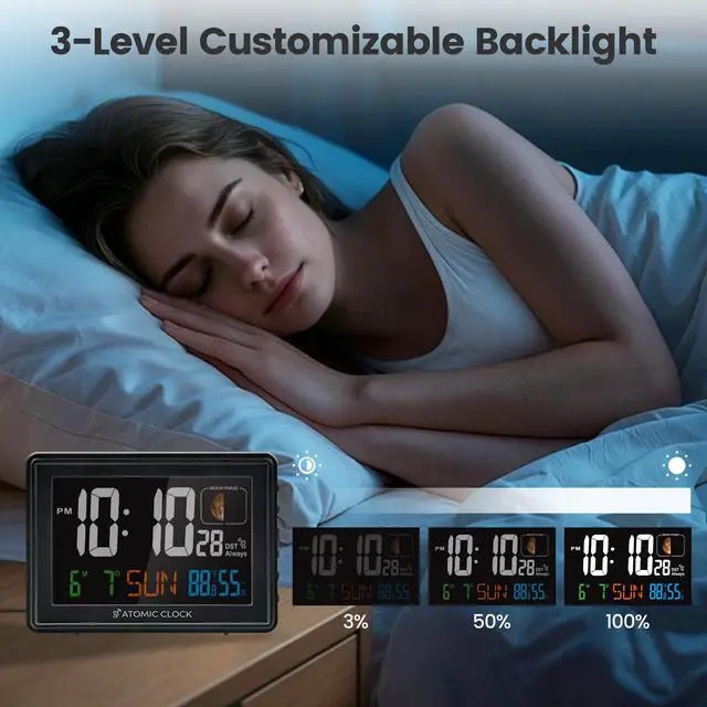 Alt view image 6 of 7 - Digital Atomic Alarm Clocks for Bedrooms Battery Backup
