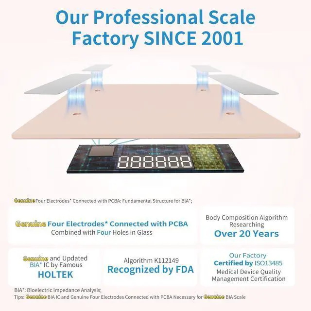 Alt view image 2 of 7 - FSA&HSA Smart Weight Scale, Precision 0.1lb by Our Professional Scale Factory Since 2001, Bluetooth Scale for Body Weight App Sync 13 Body Composition BMI and Body Fat, 400lb, Rose Gold
