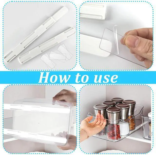 Alt view image 3 of 7 - 6 Pcs Adhesive Sliders for Cabinets Pull Out Drawer Organizer Accessories Pull Out Rail for Baskets,Bins,Cabinet,Shelves Basket Office Glide Cabinet Tracks Runner DIY Drawer Organizers Slides