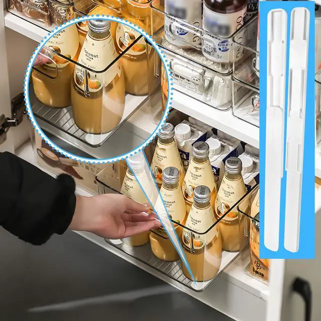 Alt view image 6 of 7 - 6 Pcs Adhesive Sliders for Cabinets Pull Out Drawer Organizer Accessories Pull Out Rail for Baskets,Bins,Cabinet,Shelves Basket Office Glide Cabinet Tracks Runner DIY Drawer Organizers Slides