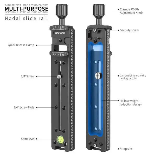 Alt view image 3 of 7 - 200mm Professional Rail Nodal Slide Metal Quick Release Camera Clamp