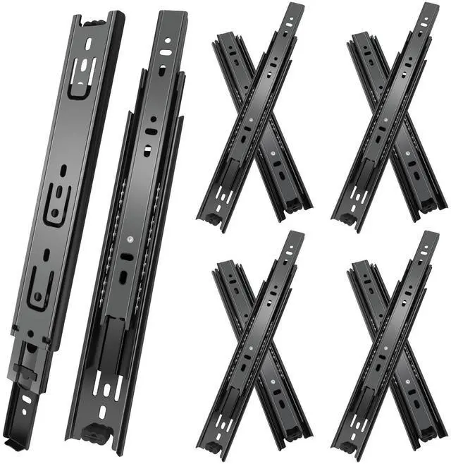 Main image of 12 inch Drawer Slides 4 Pairs (8pcs) 3 fold Full Extension Side Mount Cabinet Drawer Glides 12" Black Cabinet Rails for Dresser, Cabinet, Kitchen,Trash Can, Wardrobe 100 LB Capacity