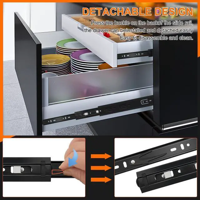 Alt view image 3 of 7 - 12 inch Drawer Slides 4 Pairs (8pcs) 3 fold Full Extension Side Mount Cabinet Drawer Glides 12" Black Cabinet Rails for Dresser, Cabinet, Kitchen,Trash Can, Wardrobe 100 LB Capacity