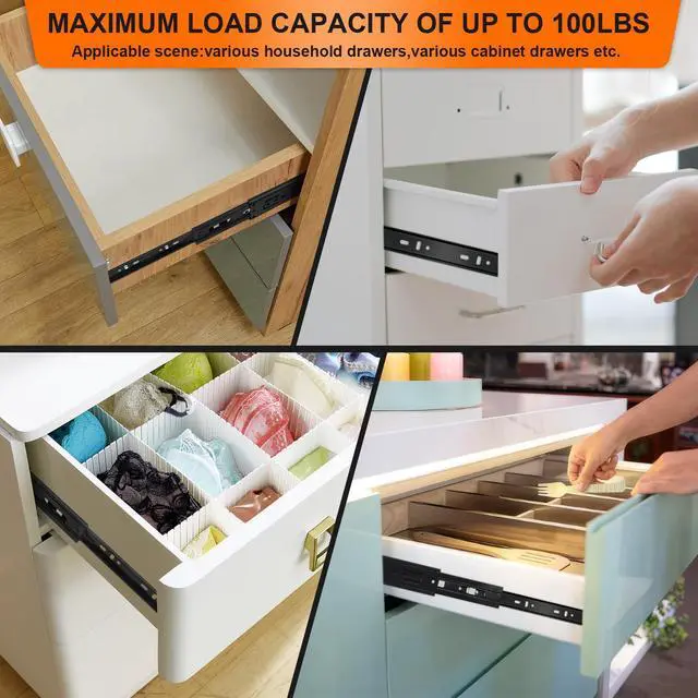 Alt view image 7 of 7 - 12 inch Drawer Slides 4 Pairs (8pcs) 3 fold Full Extension Side Mount Cabinet Drawer Glides 12" Black Cabinet Rails for Dresser, Cabinet, Kitchen,Trash Can, Wardrobe 100 LB Capacity