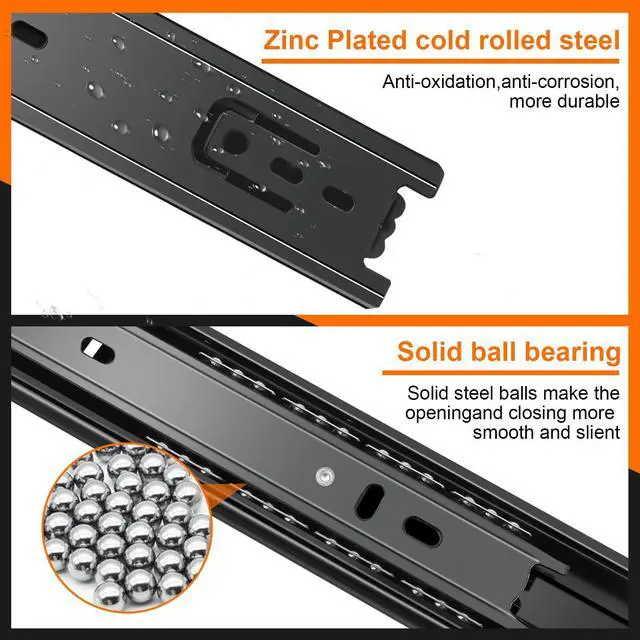 Alt view image 6 of 7 - 12 inch Drawer Slides 4 Pairs (8pcs) 3 fold Full Extension Side Mount Cabinet Drawer Glides 12" Black Cabinet Rails for Dresser, Cabinet, Kitchen,Trash Can, Wardrobe 100 LB Capacity