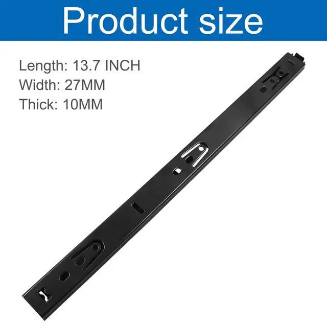Alt view image 3 of 5 - 1 Pair Drawer Slides 14 Inch, 2 Section Black Drawer Rails Full Extension Ball Bearing Dresser Drawer Slide Glides, Drawer Runners, Side Mounting