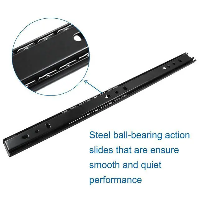 Alt view image 4 of 5 - 1 Pair Drawer Slides 14 Inch, 2 Section Black Drawer Rails Full Extension Ball Bearing Dresser Drawer Slide Glides, Drawer Runners, Side Mounting