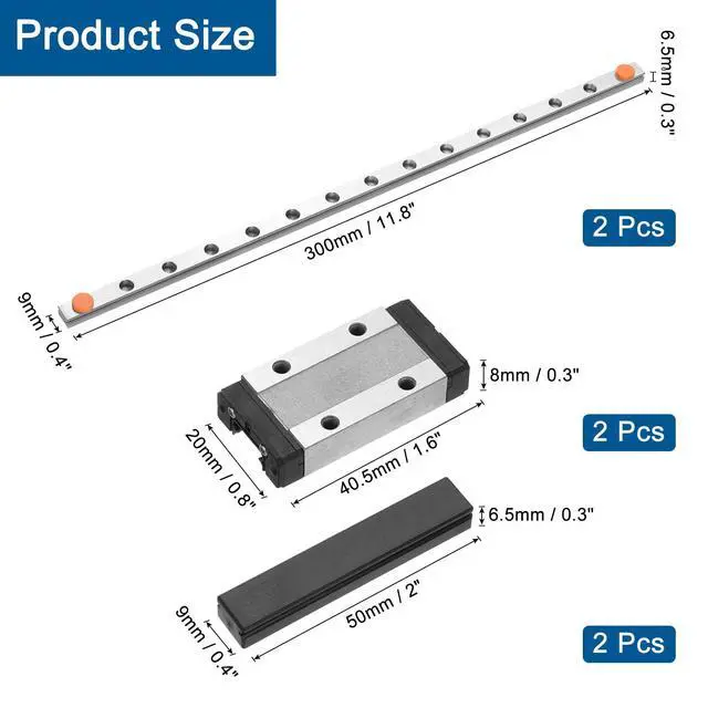 Alt view image 2 of 7 - 2pcs MGN9 300mm Linear Guide Rail with 2pcs MGN9H Sliding Carriage Block Bearing Steel and 2pcs Plastic Mini MGN12 Linear Guide for DIY 3D Printers and CNC Machine, Silver