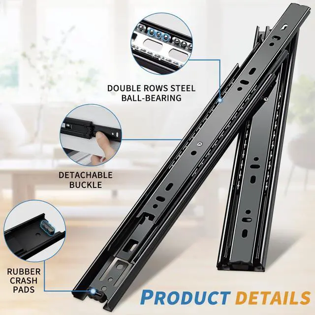 Alt view image 5 of 6 - 3-Fold Full Extension Drawer Slides Ball Bearing 1024 Inch 100 LB