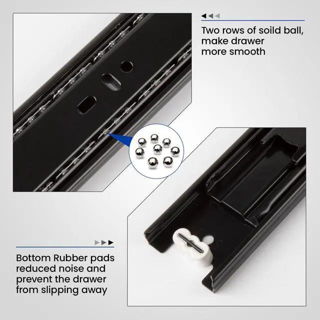 Alt view image 3 of 7 - 1 Pair Black Side Mount Drawer Slides 12 Inch Heavy Duty Rails