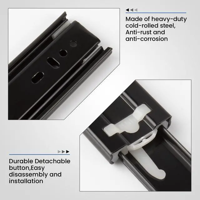 Alt view image 4 of 7 - 1 Pair Black Side Mount Drawer Slides 12 Inch Heavy Duty Rails