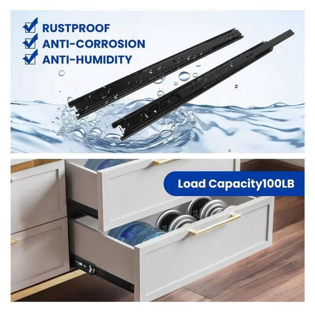 Alt view image 5 of 7 - 1 Pair Black Side Mount Drawer Slides 12 Inch Heavy Duty Rails