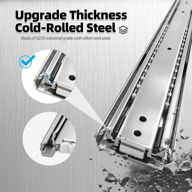 Alt view image 3 of 6 - Thickened 200Lbs Heavy Duty Drawer Slides 1 Pair 10 12 14 16 18 20 22 24 32 40 Full Extension Ball Bearing Sliding Rails Cabinet Tool Box Runners Tracks Glides (16" L)