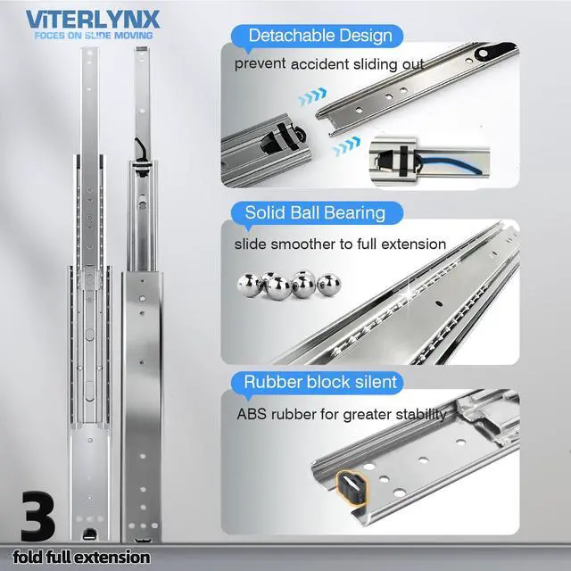 Alt view image 4 of 6 - Thickened 200Lbs Heavy Duty Drawer Slides 1 Pair 10 12 14 16 18 20 22 24 32 40 Full Extension Ball Bearing Sliding Rails Cabinet Tool Box Runners Tracks Glides (16" L)